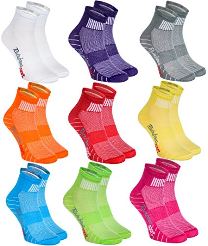 Rainbow Socks - Damen Herren Bunte Baumwolle Sport Socken - 9 Paar - Lila Grün Grau Pink Orange Rot Weiß Blau Gelb - Größen 44-46