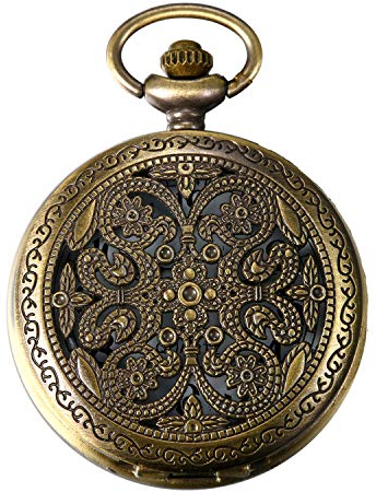 JewelryWe Taschenuhr Retro Blumen Schmetterling Hohe Openwork Analog Quarz Uhr mit Halskette Kette Uhren Pocket Watch Geschenk Bronze