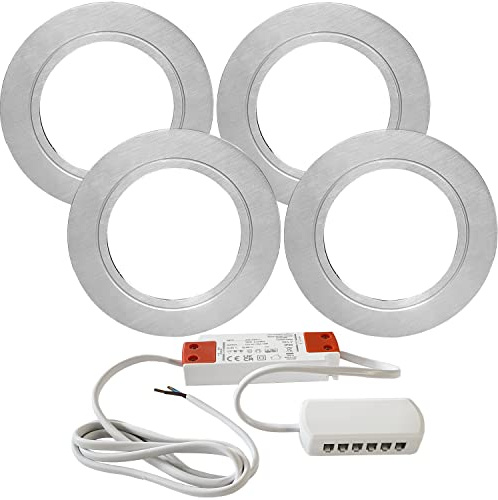 4 Pack | Bright 2.6W LED Under Cabinet Spot Lights & Driver Kit | Chrome & Natural White | Recessed Flush Mounted Fitting | Kitchen Worktop Countertop Cupboard Unit Down Light | Modern Round Lighting