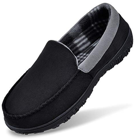 MIXIN Men's Casual Slip On Moccasins Micro Suede Flats Slippers for Indoor Outdoor Size 11 Black Grey