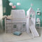 Homestyle4u 1887, Kinderbett Hochbett Weiß 90x200 mit Rutsche Treppe Tunnel Turm Vorhang Sterne Bettgestell Holz Kiefer
