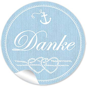 24 STICKER Danke Etiketten mit Anker Herz aus Tau im Maritim Look in Blau als Danksagung für Gläser Verpackungen zur Hochzeit Geburtstag Taufe, 4 cm, rund, matt