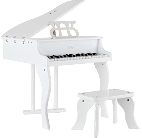 FunKey MGP-30 WH Mini Spielzeug Flügel - Metallophon in Flügel Optik - 30 Tasten ideal für kleine Kinderhände - Mit aufstellbarem Deckel und Pianobank - Weiß Hochglanz