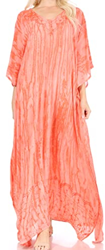 Sakkas 2006 - Robe Longue Maxi Caftan décontractée Boho Catia pour Femmes Kaftan Cover-up LougeWear - 2-Saumon - OS