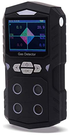 4 Gas Detector,Gas Tester, Portable Multi Gas Detector Monitor Color Display with Graphing Rechargeable Battery Sound Light Alarm 4 in 1 Gas Analyzer (black)