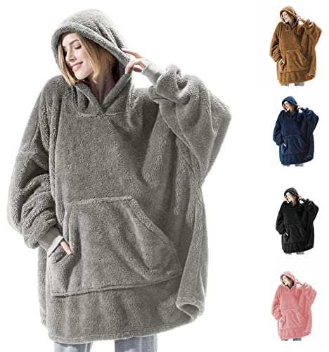 Oversized Sherpa Hoodie Blanket - Super Soft, Warm & Comfortable - One Size Fits All Adults, Men, Women & Teens