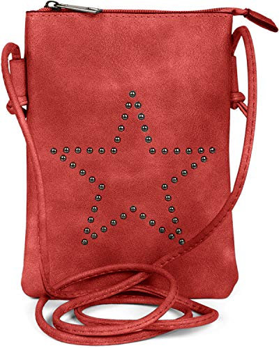 styleBREAKER Mini Bag Umhängetasche mit Nieten in Stern Form, Schultertasche, Handtasche, Tasche, Damen 02012235, Farbe:Rot