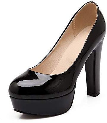 Women's Fashion Round Toe Stiletto Slip-on super alto con tacco alto da 12 cm, confortevole Easy Walking 3 cm Platform Evening Party Pumps for Women Big Size Z99-10s, Nero , 44 EU