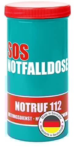 Kerpers® 20x Notfalldose | MADE IN GERMANY | Notfallbox für den Kühlschrank | SOS Patientendose mit Rettungsaufkleber und Informationsblatt in der Dose