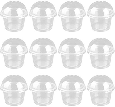 PRETYZOOM 50pcs 250ml Fruit Cups with Dome Lid - Clear, Disposable Dessert & Salad Cups for Kids' Parfaits & Ice Cream