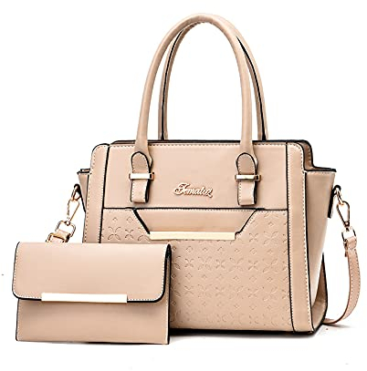NICOLE & DORIS Groß Damen Tasche Handtasche Damen mit Kartenfächer Fashion Frauen Tasche Damen Leder Handtasche Designer Frauen Umhängetasche 2-Teiliges Set Khaki