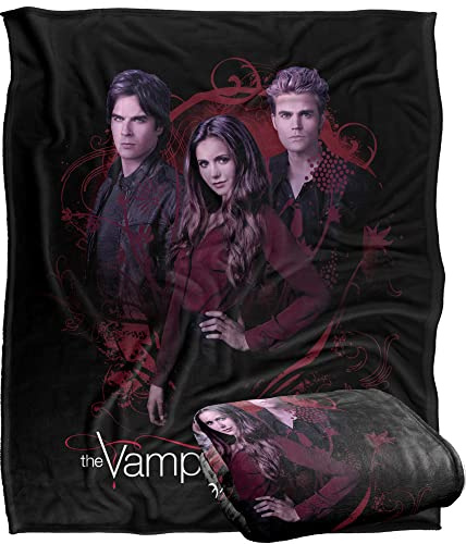 LOGOVISION Vampire Diaries Damon (Somerhalder), Elena (Dobrev), Stefan (Wesley), superweiche Kuscheldecke mit seidiger Haptik 152 x 127 cm