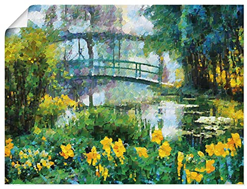 ARTland Wanddeko Poster & Kunstdrucke Wandposter 120x90 cm Querformat Gemälde See Landschaft Brücke Natur Garten Blumen U2AW