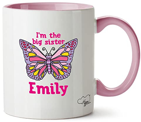 Hippowarehouse Personalised Name Butterfly I'm the Big Sister Printed Mug Various Colour Options Ceramic Cup Kitchenware 11oz