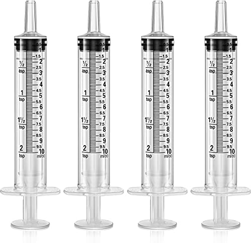 Frienda 4 Packs Large Plastic Syringe Measuring Syringe Tools Dispensing Multiple Uses (10 ml)