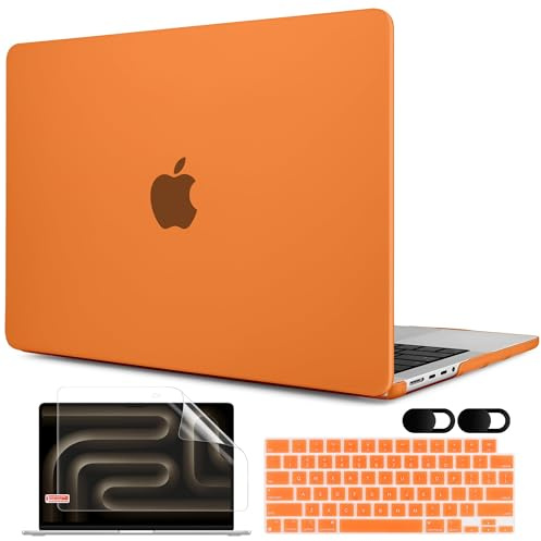 MEEgoodo for M5 MacBook Pro 16 inch Case 2026 2024 2023 2021 (Fit Model A3429/A3428/A3403/A3186/A2991/A2780/A2485) M5 M4 M3 M2 M1 Pro/Max, Laptop Case with Keyboard & Webcam Cover, Matte Orange