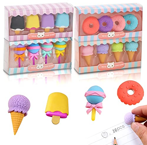 Kreatives Radiergummi, 16 Stücke Neuheit Kinder Radiergummi Radiergummi für Kinder Lovely Cartoon Radiergummi Radiergummi Set, Für Kinder Studenten Schulbedarf Schreibwaren
