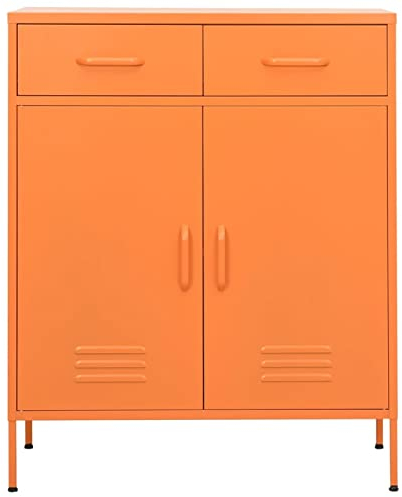 Gecheer Lagerschrank mit 2 Türen & Schubladen Sideboard Kommode Anrichte Stahlschrank Beistellschrank Mehrzweckschrank Orange 80x35x101,5 cm Stahl