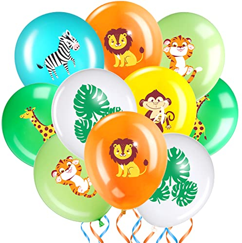 36 Stück Dschungel Safari Party Luftballons Dekoration Tier Palmblätter Druck Ballon Wildtiere Thema Party Deko für Geburtstag Baby Shower Mädchen Jungen Ballon Bogen Girlande, 12 Zoll