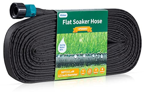 Hlinker Flacher Tropfschlauch, 38,1 cm, 63,2 cm, 30 cm, 50 cm, 75 m, 150 m, für Gartenbeete, 1,27 m, verbindbar, konsistenter Tropfbewässerungsschlauch, spart 80% Wasser, auslaufsicher,