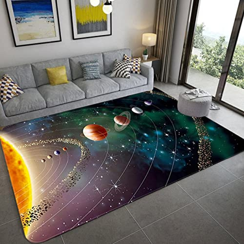 Xisnuient Galaxis Sternenklarer Himmel Teppich Kinder Teenager Jungen Spielmatte Cartoon 3D Weltraum Planet Gedruckt Teppich Wohnzimmer Schlafzimmer Dekoration Baby Krabbel Matte (Farbe 2,120x160 cm)