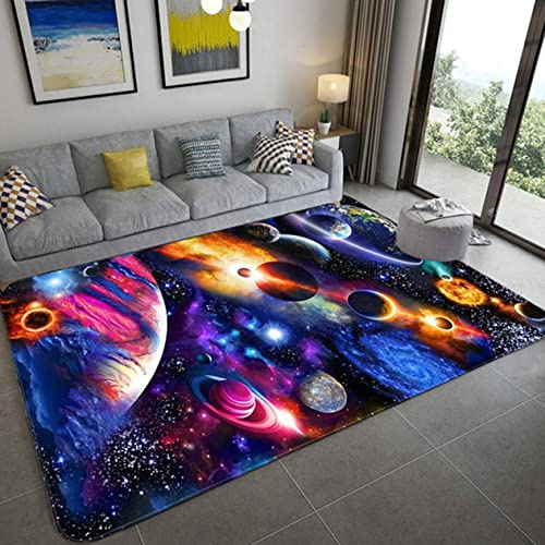 Xisnuient Galaxis Sternenklarer Himmel Teppich Kinder Teenager Jungen Spielmatte Cartoon 3D Weltraum Planet Gedruckt Teppich Wohnzimmer Schlafzimmer Dekoration Baby Krabbel Matte (Farbe 1,120x160 cm)