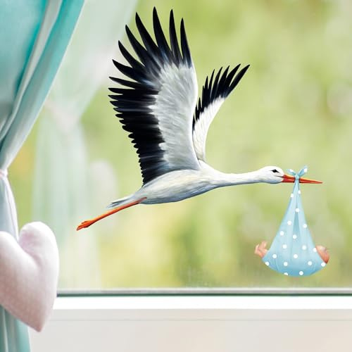 Fensterbild Frühling Klapperstorch Storch Baby Junge Geburt Fensterdeko Kinderzimmer Kind Osterdeko Frühlingsdeko, 1. A4-Bogen