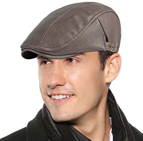 FEOYA Herren PU-Leder Schirmmützen Flat Cap Einstellbar Driving Cabbie Jagd Flatcap Winterwarm Newsboy Cap B4