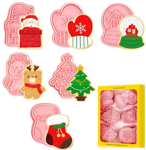 Moldes Galletas Navidad,8 piezas 3D Molde de Galletas de Navidad, Cortadores de Galletas de Navidad, Cortadores de Galletas de Plástico para Cookie, Galletas, Fondant, Decoración per Pasteles (A)
