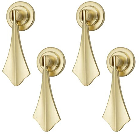 MOROBOR Teardrop Schrankgriff, 4 Stück massiver gebürsteter Anhängergriff Zinklegierung Knopfgriff mit Stellschrauben für Schrank Schubladentür Möbelverkleidung (Sleek Leaf)