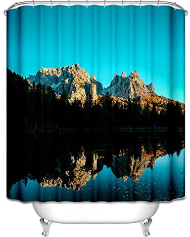 EHOMERY Duschvorhang Qualität Wasserabweisende Duschvorhänge Berg Duschvorhanghalterungen Duschrollo Uni Polyester Rostfreie Ösen Und 12 Hakenringe, 180X180Cm