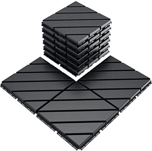 VANCASTLE Interlocking Floor Tiles, 12 x 12 Outdoor Flooring,All-Weather Waterproof Deck Tiles for Patio/Poolside/Garage/Gym, 1 Sq Ft Coverage per Tile, Easy to Install, Dark Grey/9 Pack