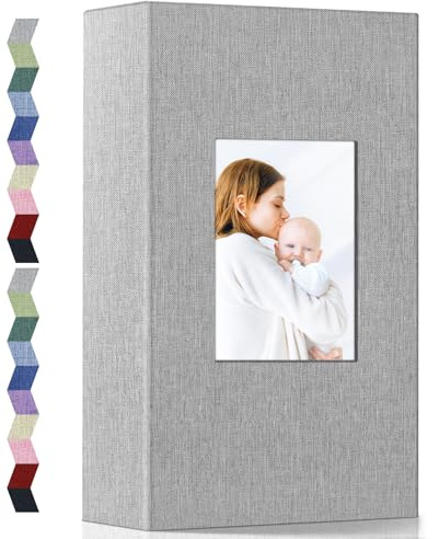 Popotop Fotoalbum 10 x 15 cm – Kleines Fotobuch mit 100 200 300 Fotos, Leineneinband, horizontales Einsteckalbum, für Familie, Hochzeit, Jahrestag, Kinder, Urlaubsbilder (Gray, 300 Fotos)