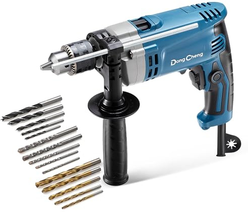 Dong Cheng 710W Hammer Drill 13MM All Metal keyed Chuck Impact Drill | Hammer Drill with 15PCS Drilling Bits for Lightweight Concrete，Metal & Wood, DZJ05-13