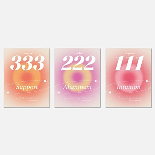 KEUSPI Wandposter mit Engelszahlen 111 222 333, rosa Aura-Energieverlauf, minimalistisch, Wandkunst, Poster, Drucke für Mädchen, Schlafzimmer, Schlafsaal, spirituelle Dekorationen, Poster, ungerahmt,