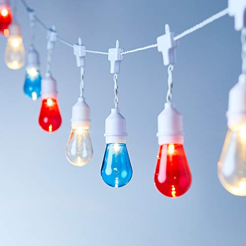 Lights4fun 15er LED Party Lichterkette Blau Weiß Rot Glühbirnen Lichterkette Außen Gartendeko strombetrieben