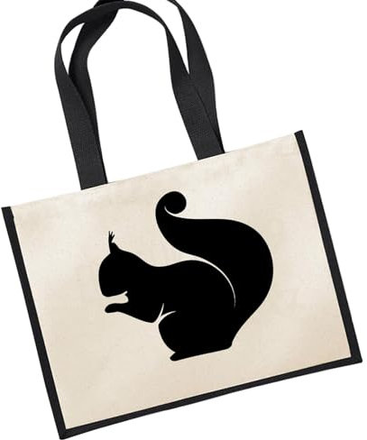 Huuraa Jutetasche Eichhörnchen Silhouette Geschenk 21 Liter Black Jute und Baumwolle Eichhörnchen Geschenkidee