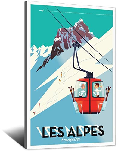 RONGCHENG Alpen Ski Kabelauto Vintage Reise Poster Leinwand Kunst Zuhause Zimmer Wanddekoration Bild Poster Druck Gemälde Geschenk Poster