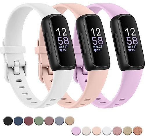 Vancle Armband für Fitbit Inspire 3 Armband für Damen Herren, Verstellbarer Uhrenarmband klassischer Sport Ersatzarmband für Fitbit Inspire 3 Armbänder, Rosa+Weiß+Veilchen