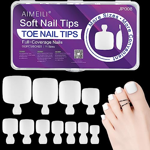 AIMEILI 550 Stück Zehennägel Zum Aufkleben Weiß Full Cover Toe Tips Künstliche Zehennägel Weiß Fußnägel Tips False Toe Nails mit Aufbewahrungsbox