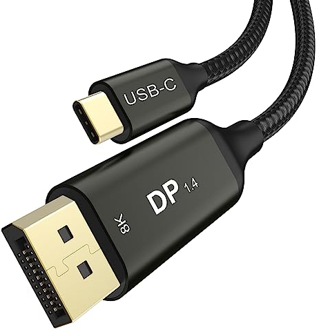 Ablink USB C auf DisplayPort 1.4 Kabel 5m [8K@60Hz, 4K@144Hz, 2K@240Hz] Thunderbolt 4/3 Kompatibel, 32.4Gbps, FreeSync/G-Sync/HDR Für MacBook Pro/Air, iMac, iPad Pro M4/M2, iPhone 15, XPS, Samsung
