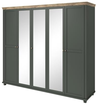 Meublorama Armario 250x220 con 5 Puertas. Color Verde Caqui y Roble. Colección ASSIA.