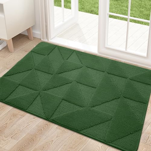 Homaxy Door Mats Indoor, 60 X 90 cm, Machine Washable Inside Door Mat, Dirt Trapper Soft Doormats, Super Absorbent Entrance Rug, Non-slip Floor Mat For Front Back Door, Pets and Dogs (Green)