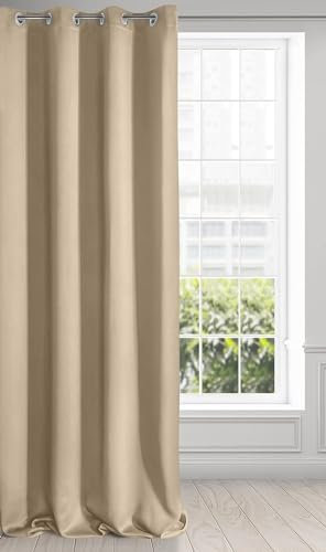 Eurofirany Logan Vorhang Blickdicht, Satin, Blackout Verdunkelungsvorhang mit Ösen -1 STK. Ösenvorhang, Elegant, Glatt, Einfarbig, Wohnzimmer, Schlafzimmer, 140x270 cm, Beige