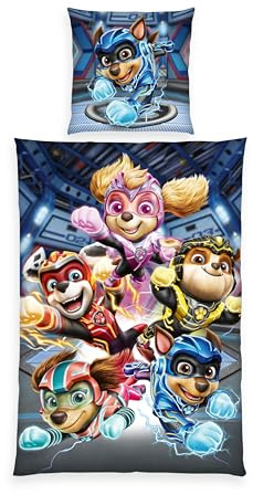 Herding Bettwäsche Paw Patrol - Der Mighty Kinofilm, Kopfkissenbezug 70 x 90 cm mit Reißverschluss und Wende-Motiv, Bettbezug 140 x 200 cm, Mit Reißverschluss, 100% Baumwolle/Renforcé