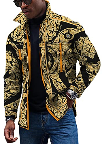 KONG JIMFAN Herren Übergangsjacke Herren Winter Jacken Weihnachtshemden Herren Jacken Daunenjacke Herren Shirt Jacke Herren Beige Strickjacke Business Hemden Herren Regenjacke Gelb(Orange,3XL)
