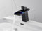 OUGOO Edelstahl LED Bad Wasserfall Wasserhahn angetrieben durch Wasser, RGB 3 Farbwechsel Waschbecken Mischer mit Temperatursensor, Schwarz Single Handle Wasserhahn