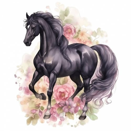 245 Wandtattoo Pferd Rappe schwarz in 4 vers. Größen Größe 750 x 750 mm