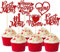 SYKYCTCY 30 Pack Happy Mother's Day Cupcake Toppers Glitter Heart I love you Mom Cupcake Picks Best Mom Cake Decorations for Happy Mother's Day Theme Women Birthday Party Supplies Red