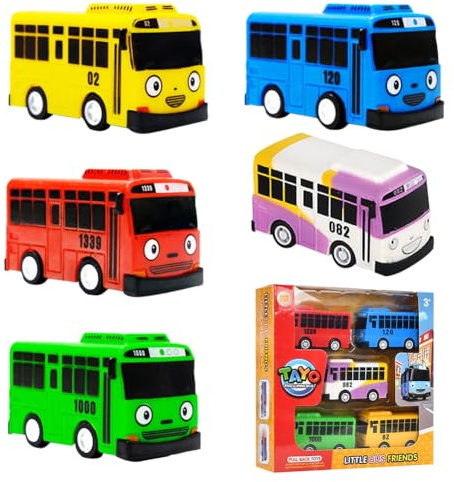 MaSif Mini Bus Spielzeug 5PCS Mini Pull Spielzeugautos,Spielzeugautos Set, Bus Modellauto, Geschenke für Jungen und Mädchen